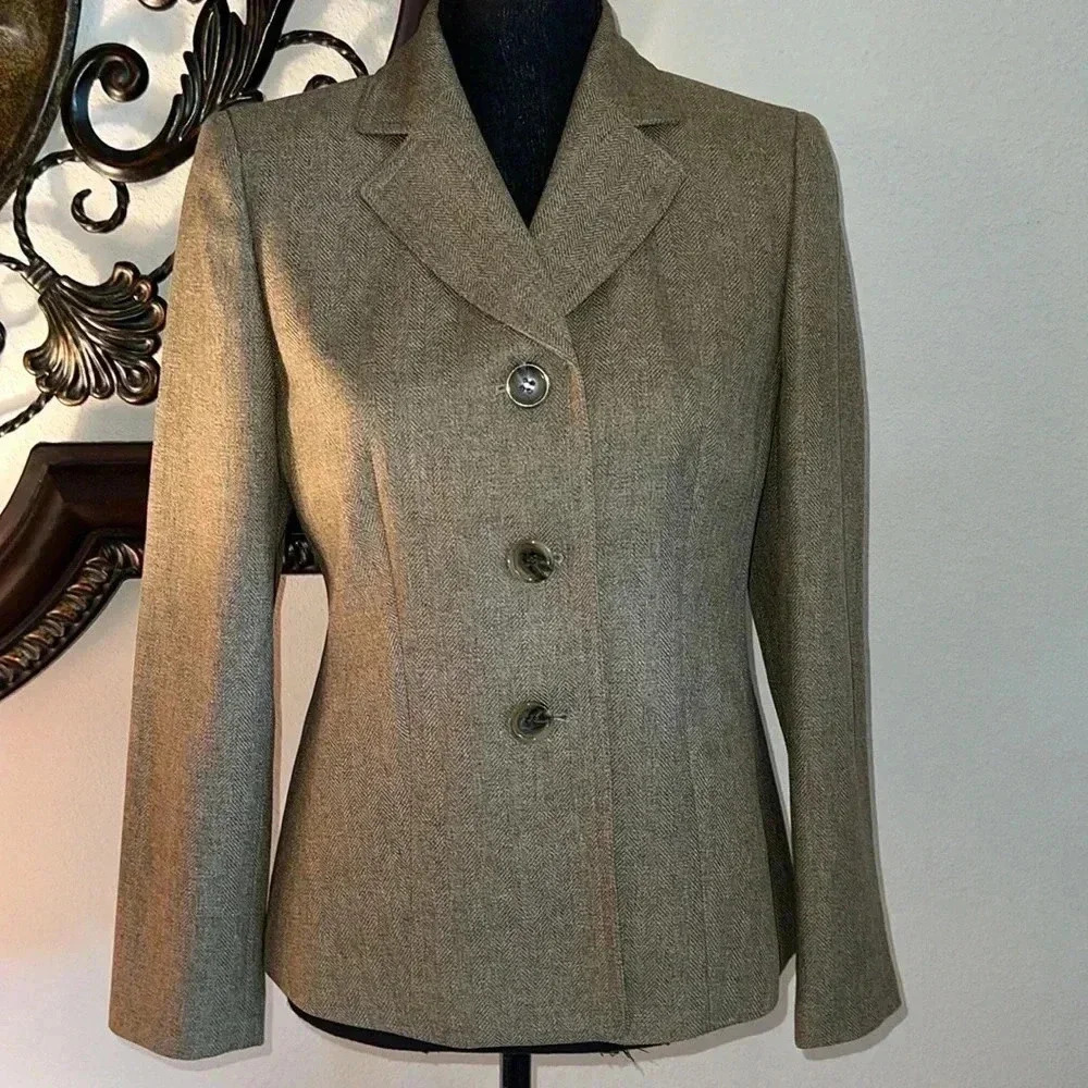 Le Suit Women’s Tan Tweed Blazer Jacket Size 6P